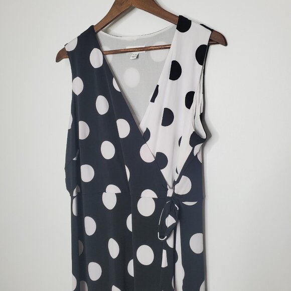 Susan Graver Womens Pollka Dot Liquid Knit Faux-Wrap Maxi Dress Size XL Petite - Picture 2 of 9